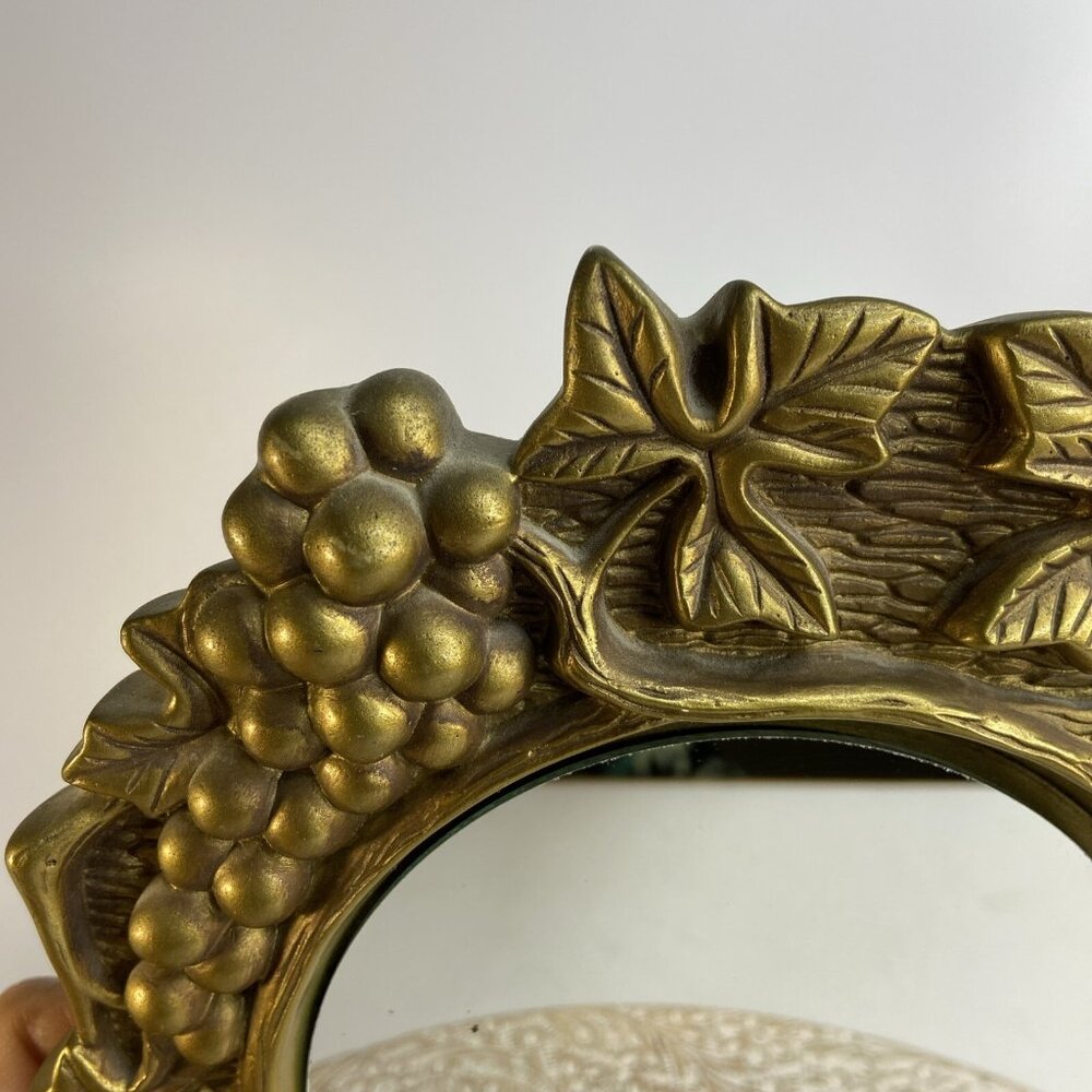 VTG Goldtone Mirror Fruit Design Cast Plaster Baroque Ornate Wall Mirror 10.5x8 - Picture 4 of 11